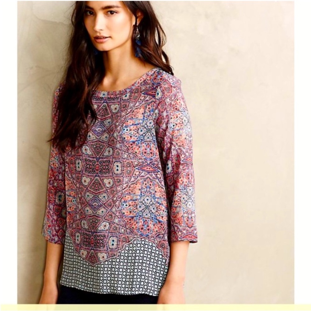 Maeve Anthropologie Silk Sidney 4 Geometric Colorful Top